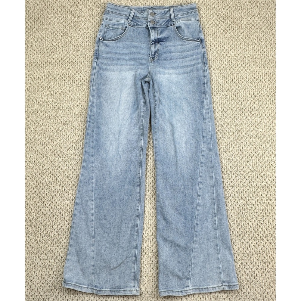 Risen Los Angeles Jeans Women 11/30 Lt Blue High Rise Flare Wide Leg Seam Detail